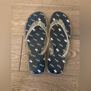 A&F Abercrombie and Fitch Jelly Navy Flip Flops Slippers Sandals Moose Logo